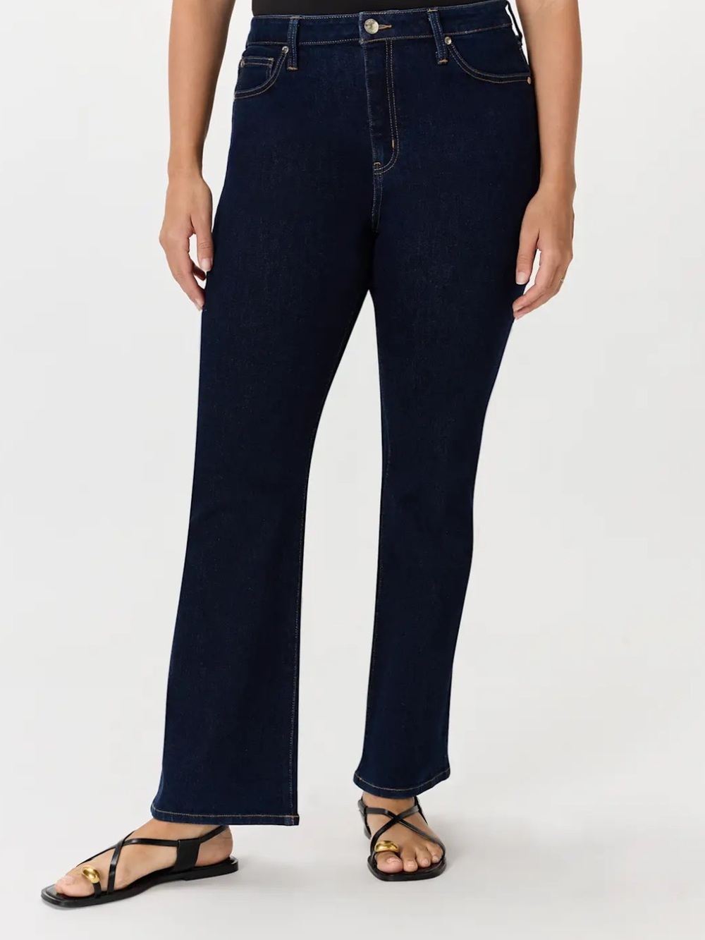 Quince Bella Kick Flare Jeans Dark Wash Stretch Denim | 33 Long Deep Rinse